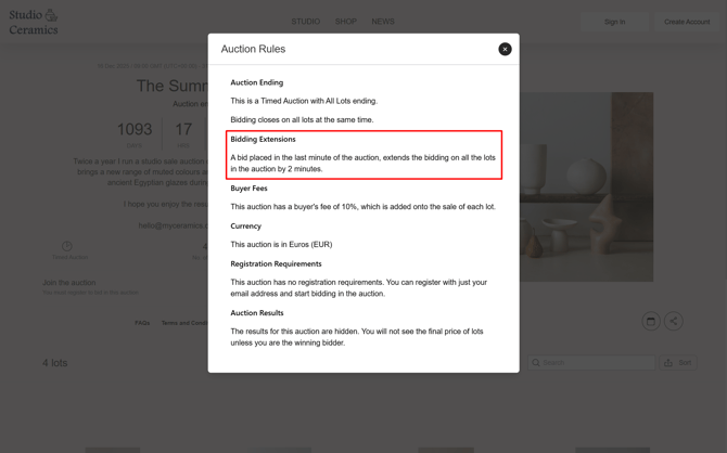 Auction Rules - Extension Time Modal